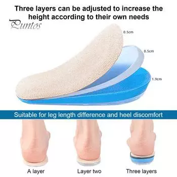 1 пара 3-слойных полуувеличенных стелек, самоклеящихся, регулируемых по высоте, амортизирующих вставок для обуви, поддерживающих свод стопы, ортопедических амортизирующих подушечек для ног S чёрный