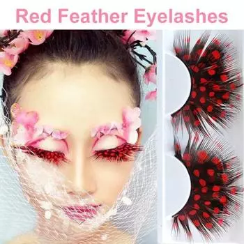 1 пара 3D ресниц мягкие красочные поддельные пушистые искусственные цветные перья наращивание ресниц Хэллоуин красный