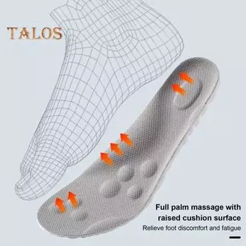 1 пара 4D Cloud Insoles Мягкие дышащие амортизирующие вставки из пены с эффектом памяти для спортивной обуви Мужские и женские стельки с поддержкой свода стопы Ортопедические массажные подушечки для ног S зелёный/серый