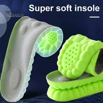 1 пара 4D Cloud Insoles Мягкие дышащие амортизирующие вставки из пены с эффектом памяти для спортивной обуви Мужские и женские стельки с поддержкой свода стопы Ортопедические массажные подушечки для ног S серый/зелёный