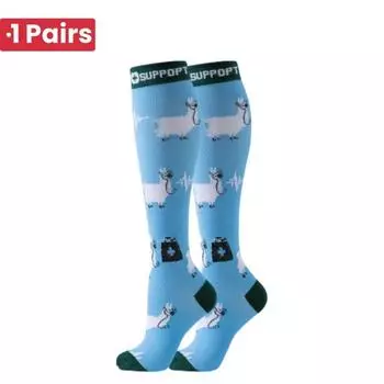 1 пара 58 стилейНовые носки с компрессией с цветами и животными для леггинсов Дышащие для бега Давление Футбол Взрослые носки Компрессионные носки S-M
