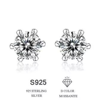 1 пара 6 когтей 0,5/1 карат классические серьги из стерлингового серебра 925 пробы с муассанитом простые украшения для ушей 0.5ct