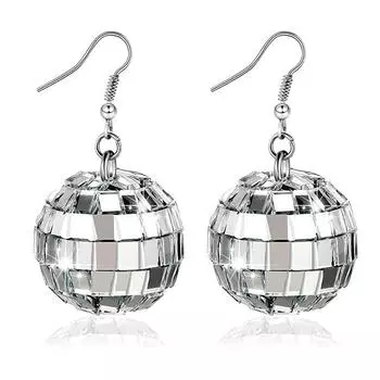 1 пара 70-х годов серебристого цвета блестящие серьги в виде диско-шара для женщин крутые ювелирные изделия ретро круглые серьги-подвески 1 Pair