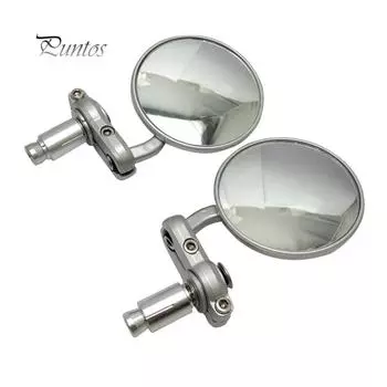 1 пара 7/8-дюймовых универсальных круглых рулей на конце бокового зеркала заднего вида для мотоцикла серебряный