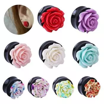 1 пара акриловых седловидных ушных вкладышей, акриловых цветочных ушных вкладышей, 8-25 мм, расширителей для ушей, многоцветных украшений для пирсинга 0g (8 mm)