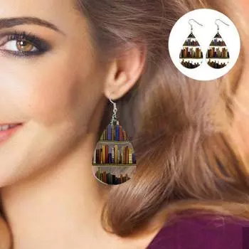 1 пара акриловых серег с книжной тематикой, женские серьги-крючки в форме капли, книжные полки, висячие серьги с рисунком 7