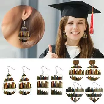 1 пара акриловых серег с книжной тематикой, женские серьги-крючки в форме капли, книжные полки, висячие серьги с рисунком 7