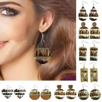 1 пара акриловых серег с книжной тематикой, женские серьги-крючки в форме капли, книжные полки, висячие серьги с рисунком 7
