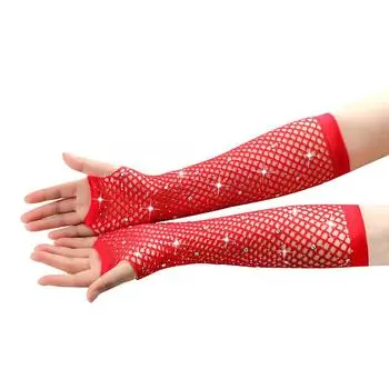 1 пара эластичных ажурных ретро сексуальных длинных варежек с открытыми пальцами для вечеринок в стиле панк-рок, блестящие сетчатые перчатки со стразами