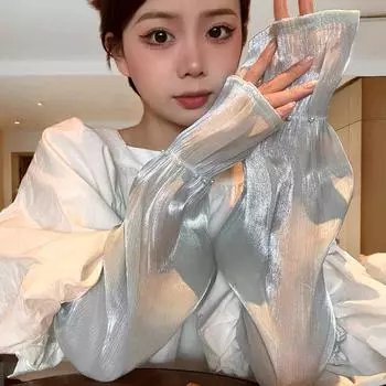 1 пара эластичных тонких рукавов для защиты рук, солнцезащитные перчатки с защитой от ультрафиолета, мягкие дышащие варежки без пальцев с имитацией жемчуга, однотонные