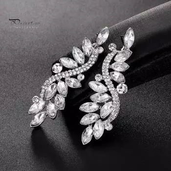 1 пара элегантных блестящих свадебных серег со стразами, роскошные серьги-гвоздики для женщин и девочек, висячие серьги-гвоздики, ювелирные изделия, подарок серебряный