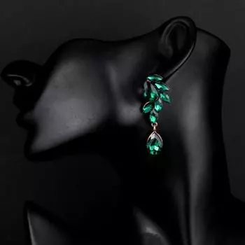 1 пара элегантных блестящих висячих серег из искусственного хрусталя, женские изысканные длинные серьги, ювелирные изделия, подарок зелёный
