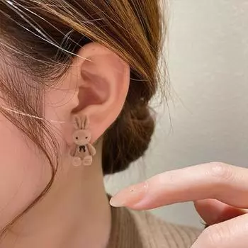 1 пара элегантных посеребренных зимних теплых бархатных серег с кроликом, подарок на Пасху бежевый