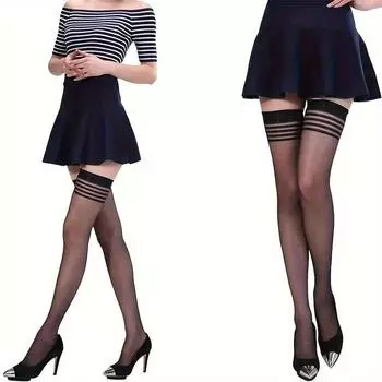 1 пара элегантных прозрачных чулок до бедра для женщин, глянцевые прозрачные носки до бедра One-size чёрный