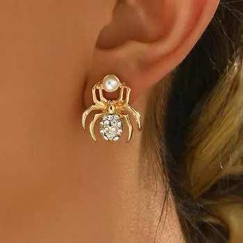 1 пара элегантных роскошных забавных сережек со стразами и искусственным жемчугом в форме паука для женщин, на каждый день, для отпуска, свиданий, подарков, вечеринок Size-one size золотистый/белый