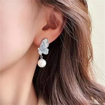 1 пара элегантных серег с жемчугом-бабочкой, универсальные жемчужные серьги, ювелирные изделия 1Pair