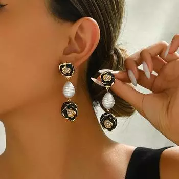 1 пара элегантных серег в стиле ретро в стиле барокко с каплями воды, искусственным жемчугом, розой, стеклянными стразами, декоративными серьгами для женщин на каждый день, в отпуске, на свидании, в подарок на вечеринку one-size