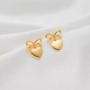 1 пара элегантных сережек-капель, женские серьги-гвоздики в форме сердца, роскошный бант золотистый