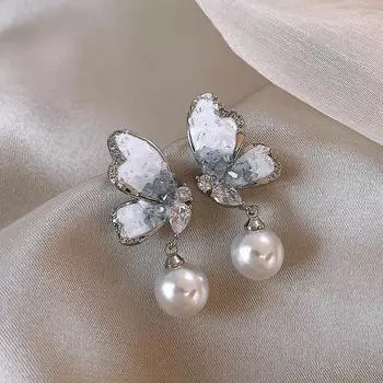 1 пара элегантных сережек-подвесок с бабочками и жемчугом для женщин и девочек, модные универсальные серьги с жемчугом, ювелирные аксессуары onesize