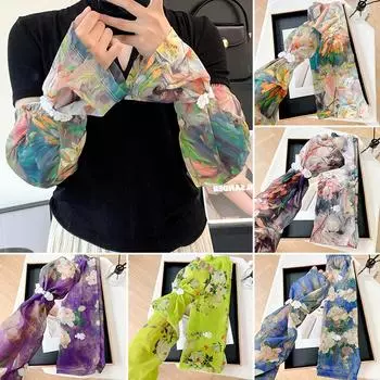 1 пара элегантных солнцезащитных рукавов, картина маслом, цвет, свободный шифон, новый китайский стиль, защита от солнца