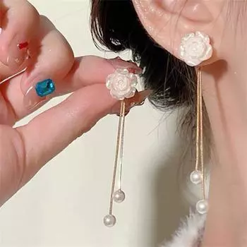 1 пара элегантных висячих серег с жемчугом камелии, длинные серьги с кисточками, ювелирные изделия, подарки 1Pair