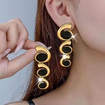 1 пара элегантных женских овальных серег-гвоздиков с инкрустацией, для повседневной носки, модная индивидуальность имбирный