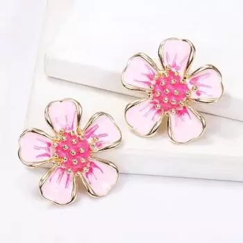 1 пара элегантных женских серег-гвоздиков в форме цветка, простые роскошные серьги-гвоздики с эмалью и цветочным принтом, модные ювелирные изделия, подарок розовый