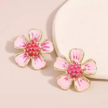 1 пара элегантных женских серег-гвоздиков в форме цветка, простые роскошные серьги-гвоздики с эмалью и цветочным принтом, модные ювелирные изделия, подарок розовый