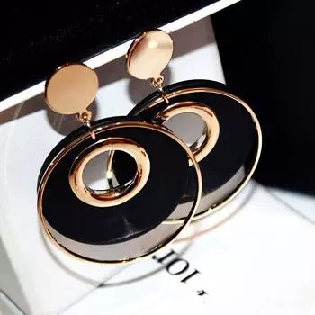 1 пара элегантных женских сережек из дерева и металла в стиле бохо чёрный