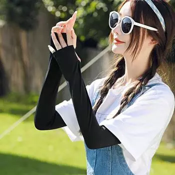 1 пара, анти-УФ-защитный чехол для рук из ледяного шелка для мужчин и женщин, прохладный и удобный, для езды на велосипеде, летний, с длинными рукавами, дышащий чёрный