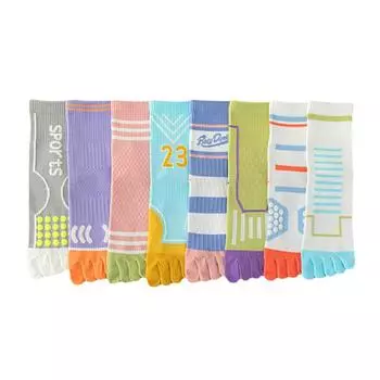 1 пара антибактериальных износостойких пятипалых ярких цветов с защитой от запаха, высокой эластичности, средней длины, впитывающих пот, спортивных носков
