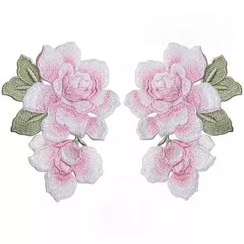 1 пара аппликаций с синим розовым цветочным мотивом венецианского кружева для ремонта одежды, вышивки синий