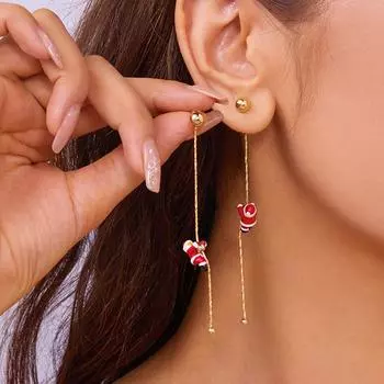 1 пара асимметричных сережек-капель в виде снежинки Санта-Клауса, рождественских сапог, шляпы, для женщин и девочек, длинные серьги с кисточками, ювелирные изделия для вечеринки, подарок