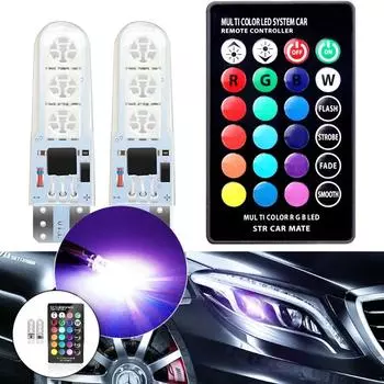 1 пара автомобильных светодиодных широких силиконовых ламп T10 RGB 5050 6SMD высокой яркости 7 цветов с пультом дистанционного управления 12 В маленькие мигающие огни