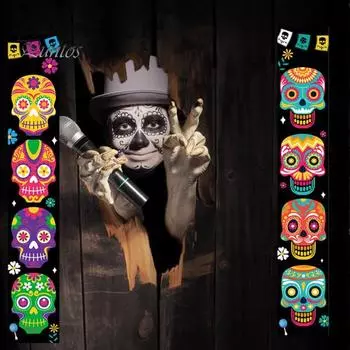 1 пара баннеров на Хэллоуин с жутким рисунком черепа, дверные куплеты на Хэллоуин, фестивальный флаг для украшения дома, вечеринки разноцветный