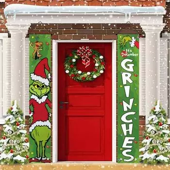 1 пара баннеров с Рождеством, персонаж мультфильма, буквенный принт, дверной подвесной баннер, флаг, куплет, праздник, крыльцо, вывеска, украшение на дверь, стену, Рождество Without Light