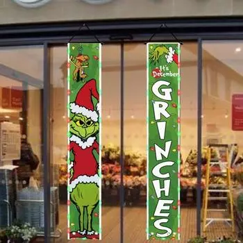 1 пара баннеров с Рождеством, персонаж мультфильма, буквенный принт, дверной подвесной баннер, флаг, куплет, праздник, крыльцо, вывеска, украшение на дверь, стену, Рождество Without Light