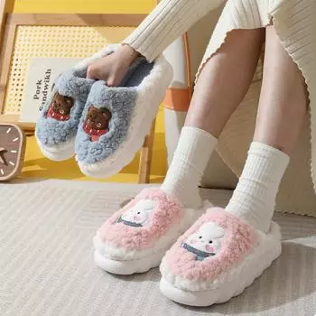 1 пара бархатных и утолщенных легких женских домашних тапочек с мягкой подошвой, прочных домашних тапочек с толстой подошвой и милым кроликом, пушистых домашних тапочек 36-37 зелёный