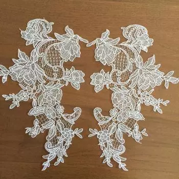 1 пара белых цветочных выдолбленных кружевных заплаток ручной работы для ремонта платья и вуали, аксессуары белый