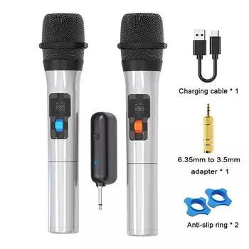1 пара беспроводных микрофонных систем UHF, USB-приемник, ручной караоке-микрофон, домашний вечерний динамик для телевизора, микрофон для пения