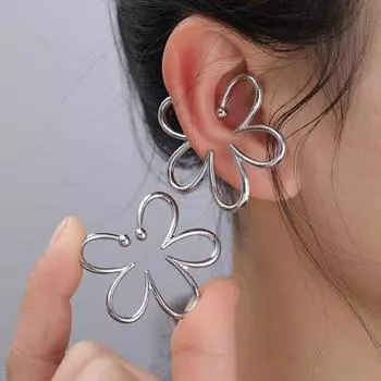 1 пара без пирсинга, полые серьги-клипсы с цветком, серьги-каффы для женщин