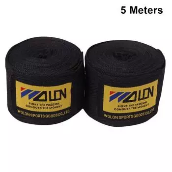 1 пара бинтов для Санда и Кикбоксинга, боевые, защитные, обмотки для рук, пояс, прочные перчатки для рук Black 5m чёрный