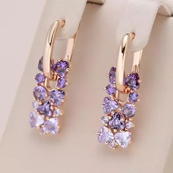 1 пара блестящих геометрических фиолетовых циркониевых подвесных сережек для женщин, роскошные золотые свадебные украшения в подарок золотой/фиолетовый