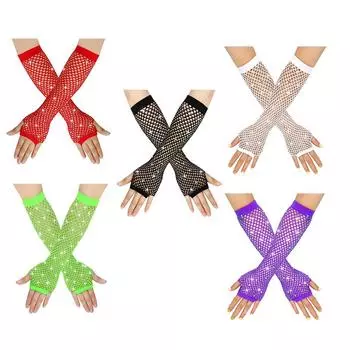 1 пара блестящих перчаток с открытыми пальцами и стразами для вечеринок, сетчатые перчатки в стиле панк-рок, длинные варежки в стиле ретро, сексуальные с резинкой