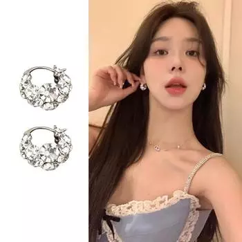 1 пара блестящих сережек-пряжек из циркония для женщин и девочек, элегантные, изысканные, универсальные, усовершенствованные серьги, ювелирные подарки 1 pair