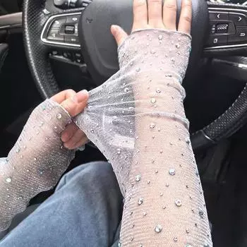 1 пара блестящих сетчатых пряжи, флэш-дрель, солнцезащитные рукава для вождения, перчатки без пальцев с защитой от ультрафиолета