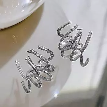 1 пара блестящих стразов, серьги-гвоздики, изящная работа, креативные U-образные четырехрядные женские серьги серебряный