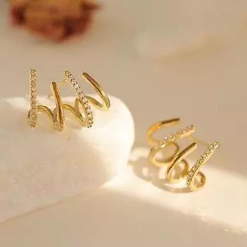 1 пара блестящих стразов, запонки для ушей, изящное мастерство, креативные U-образные четырехрядные женские серьги, ювелирные изделия серебряный