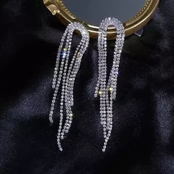 1 пара блестящих темпераментных серег с кисточками U-образной формы, висячие серьги со стразами, ювелирные аксессуары серебряный