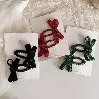 1 пара блестящих заколок для волос для девочек, рождественские модные заколки-банты, челки, видеозажим, блестящие однотонные заколки для волос, детские аксессуары для волос